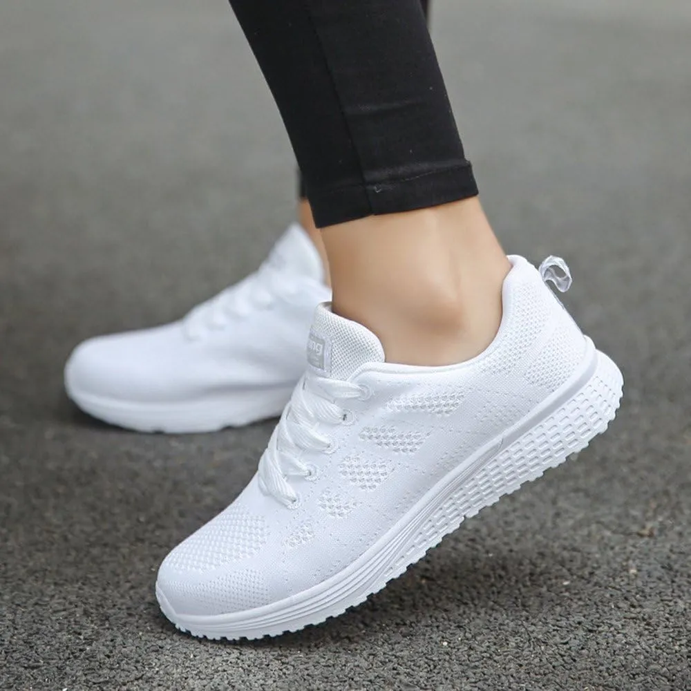 2007 Women's White Sneakers, Lace Up Tennis Shoes Running Shoes Comfort Casual Sneakers Orthotic Insole Arch Support Sneakers