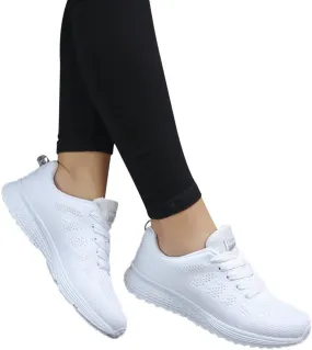2007 Women's White Sneakers, Lace Up Tennis Shoes Running Shoes Comfort Casual Sneakers Orthotic Insole Arch Support Sneakers