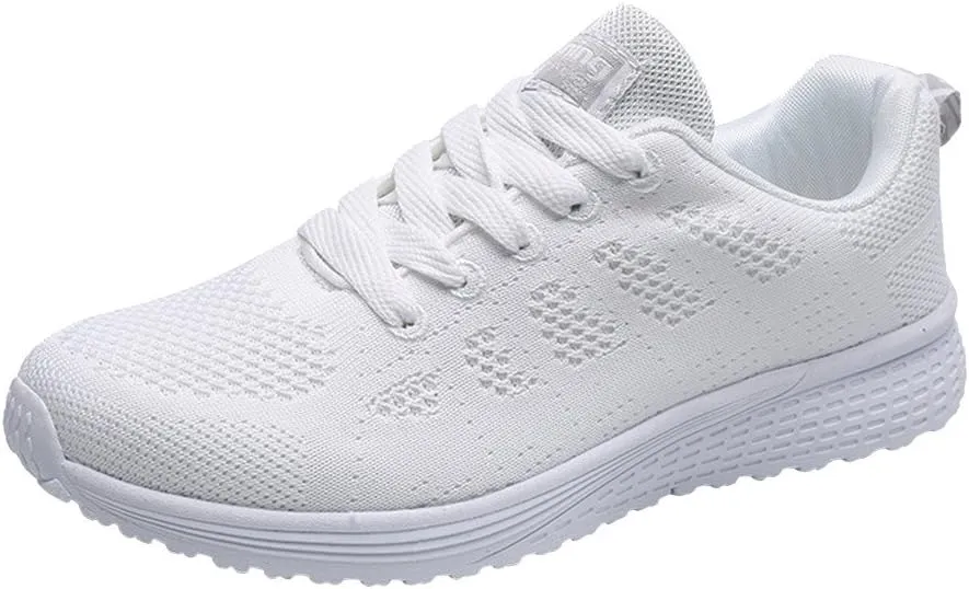 2007 Women's White Sneakers, Lace Up Tennis Shoes Running Shoes Comfort Casual Sneakers Orthotic Insole Arch Support Sneakers