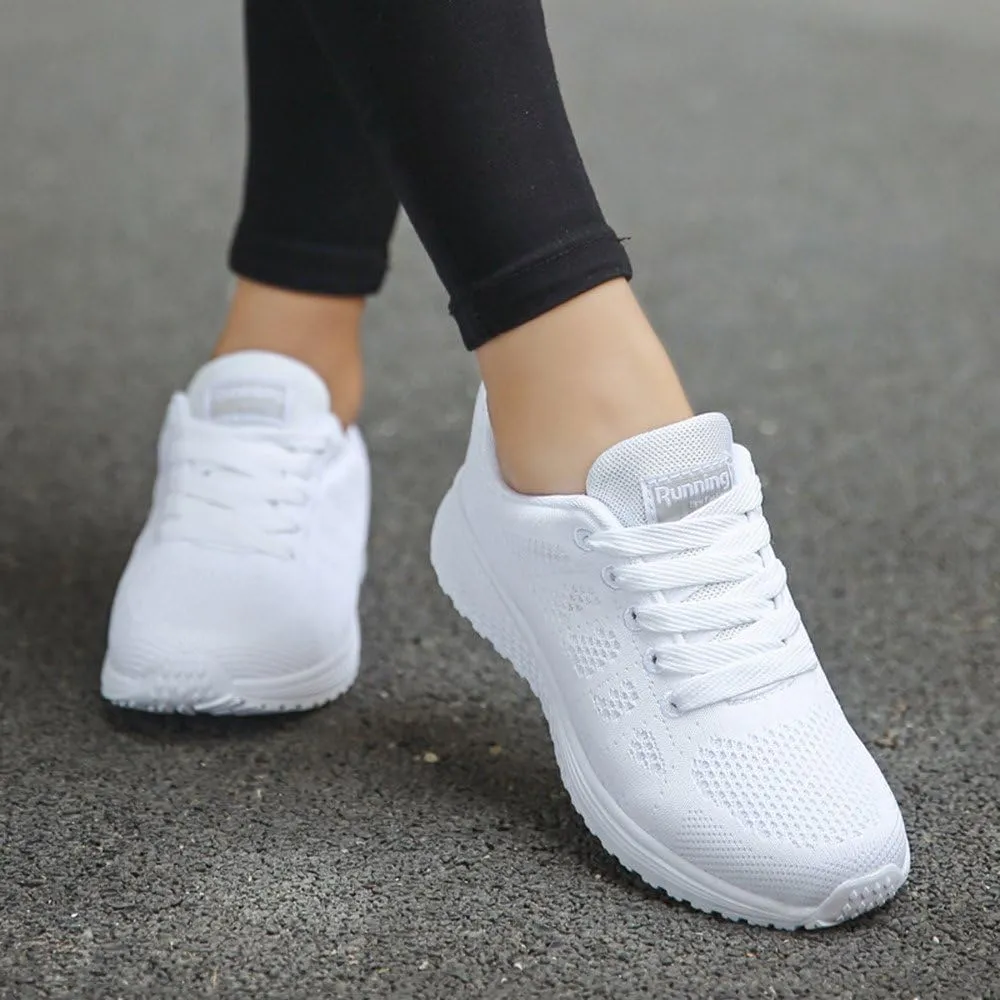 2007 Women's White Sneakers, Lace Up Tennis Shoes Running Shoes Comfort Casual Sneakers Orthotic Insole Arch Support Sneakers