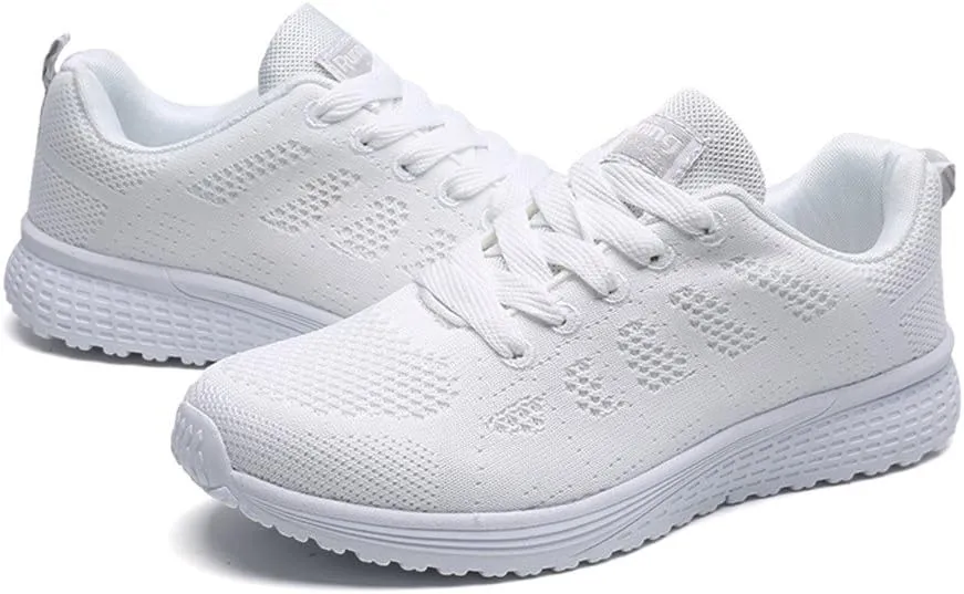 2007 Women's White Sneakers, Lace Up Tennis Shoes Running Shoes Comfort Casual Sneakers Orthotic Insole Arch Support Sneakers