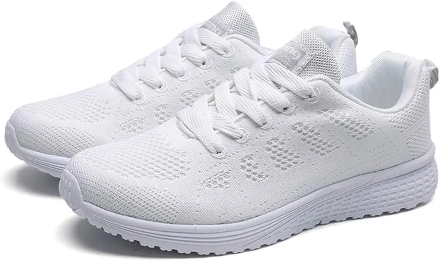 2007 Women's White Sneakers, Lace Up Tennis Shoes Running Shoes Comfort Casual Sneakers Orthotic Insole Arch Support Sneakers