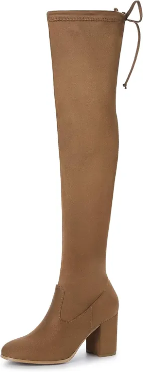 Allegra K Women's Round Toe Chunky Heel Over the Knee High Boots