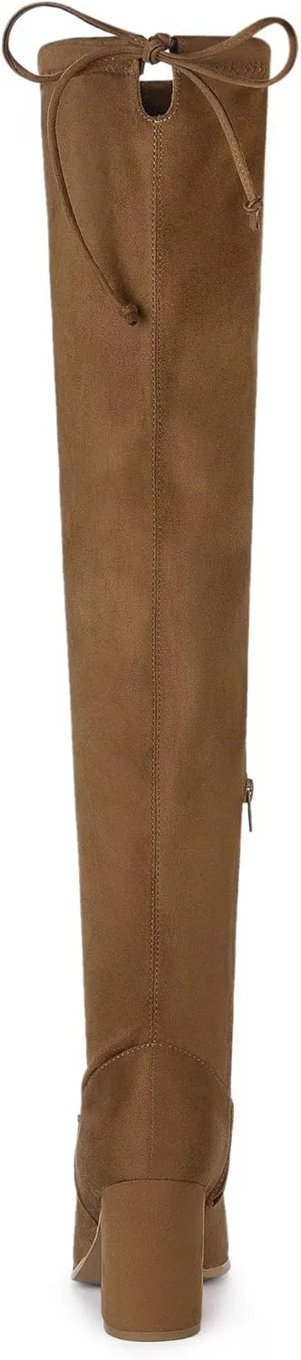 Allegra K Women's Round Toe Chunky Heel Over the Knee High Boots