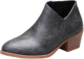 AMDBEL Womens Boots Ankle, Ankle Booties Low Chunky Block Heel Side Zipper Pointd Toe Fall Winter Short Boots Shoes