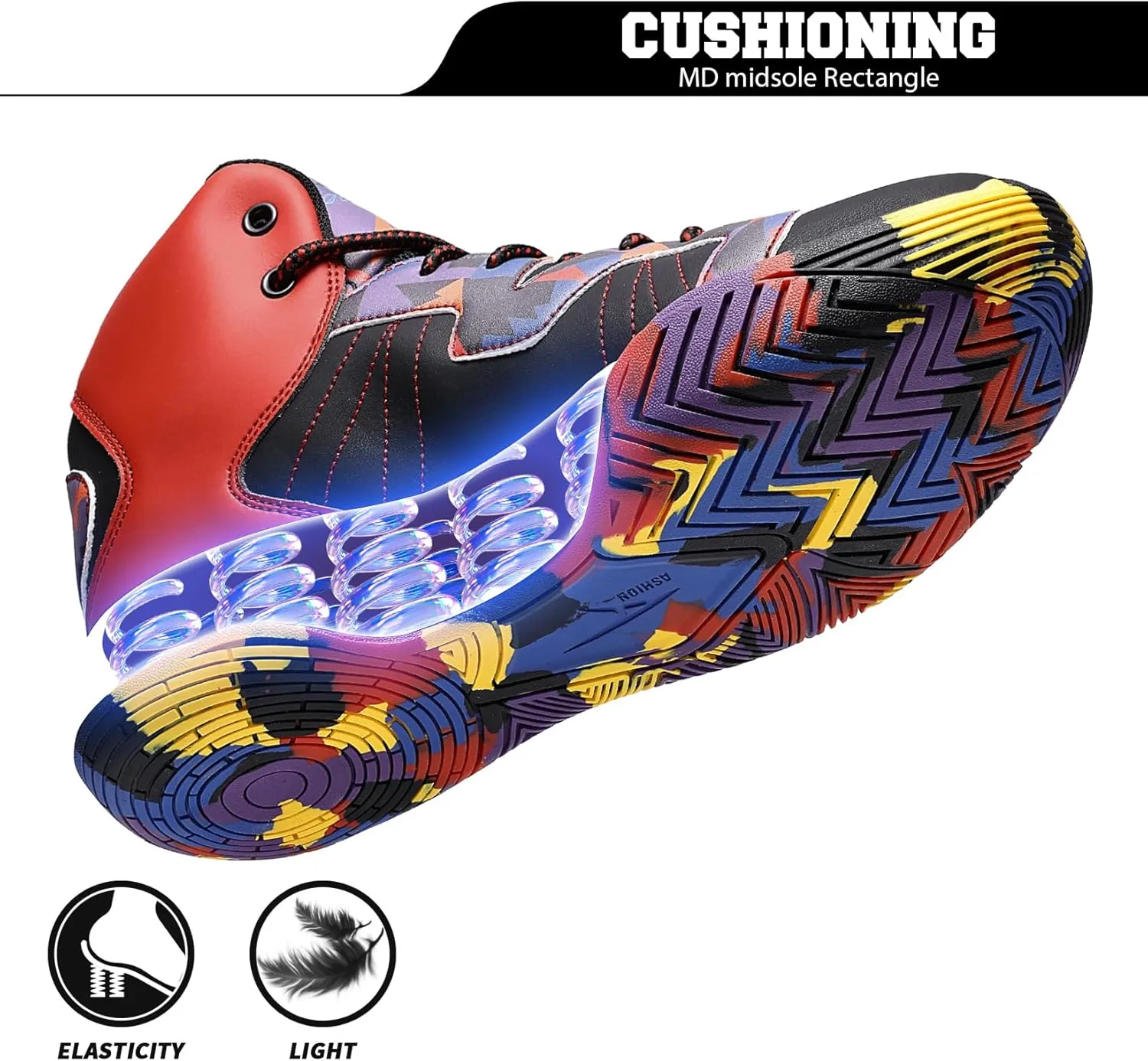 ASHION Mens Basketball Shoes High Top Streetball Lightweight Outdoor Sneakers Cushioning Shoes for Sport Athletic Fitness