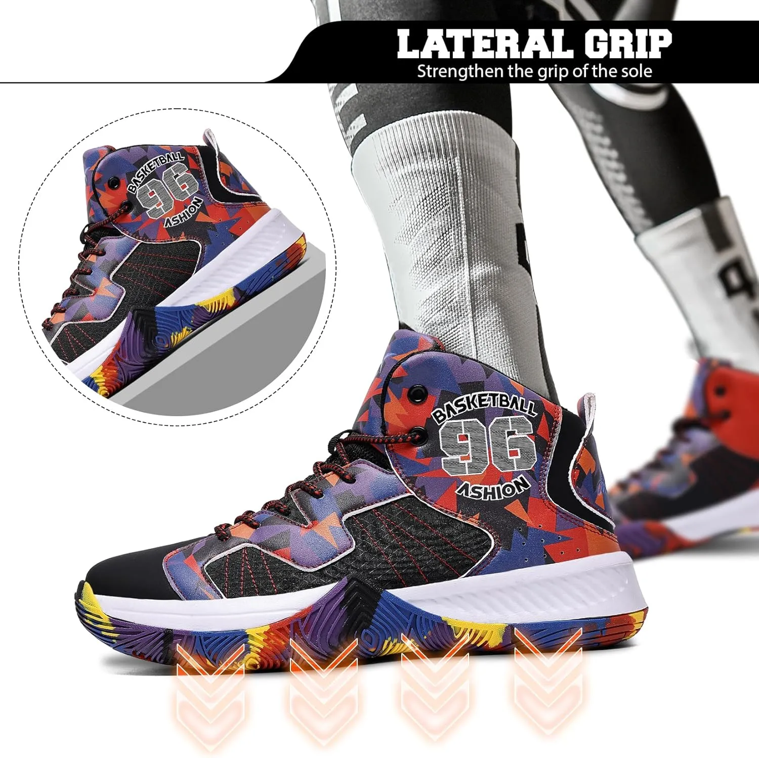 ASHION Mens Basketball Shoes High Top Streetball Lightweight Outdoor Sneakers Cushioning Shoes for Sport Athletic Fitness
