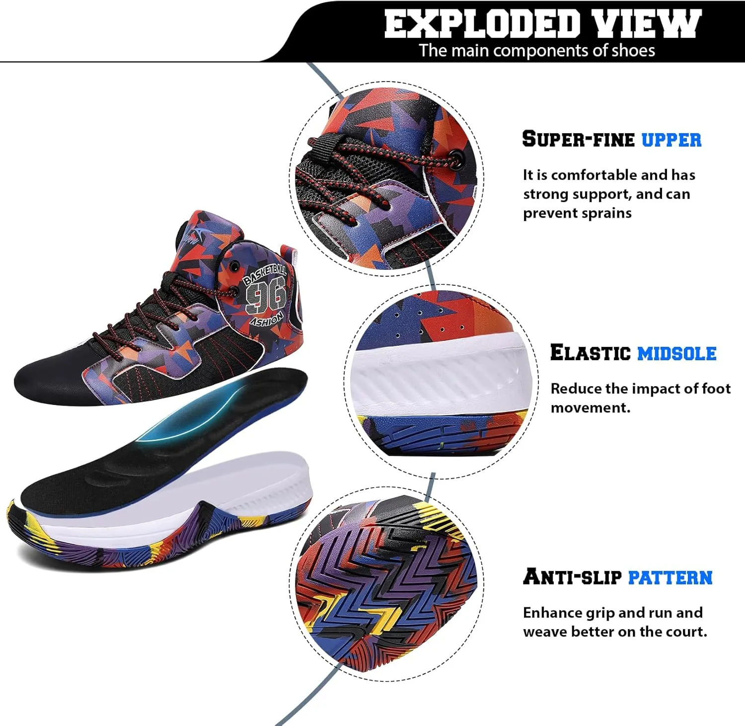 ASHION Mens Basketball Shoes High Top Streetball Lightweight Outdoor Sneakers Cushioning Shoes for Sport Athletic Fitness