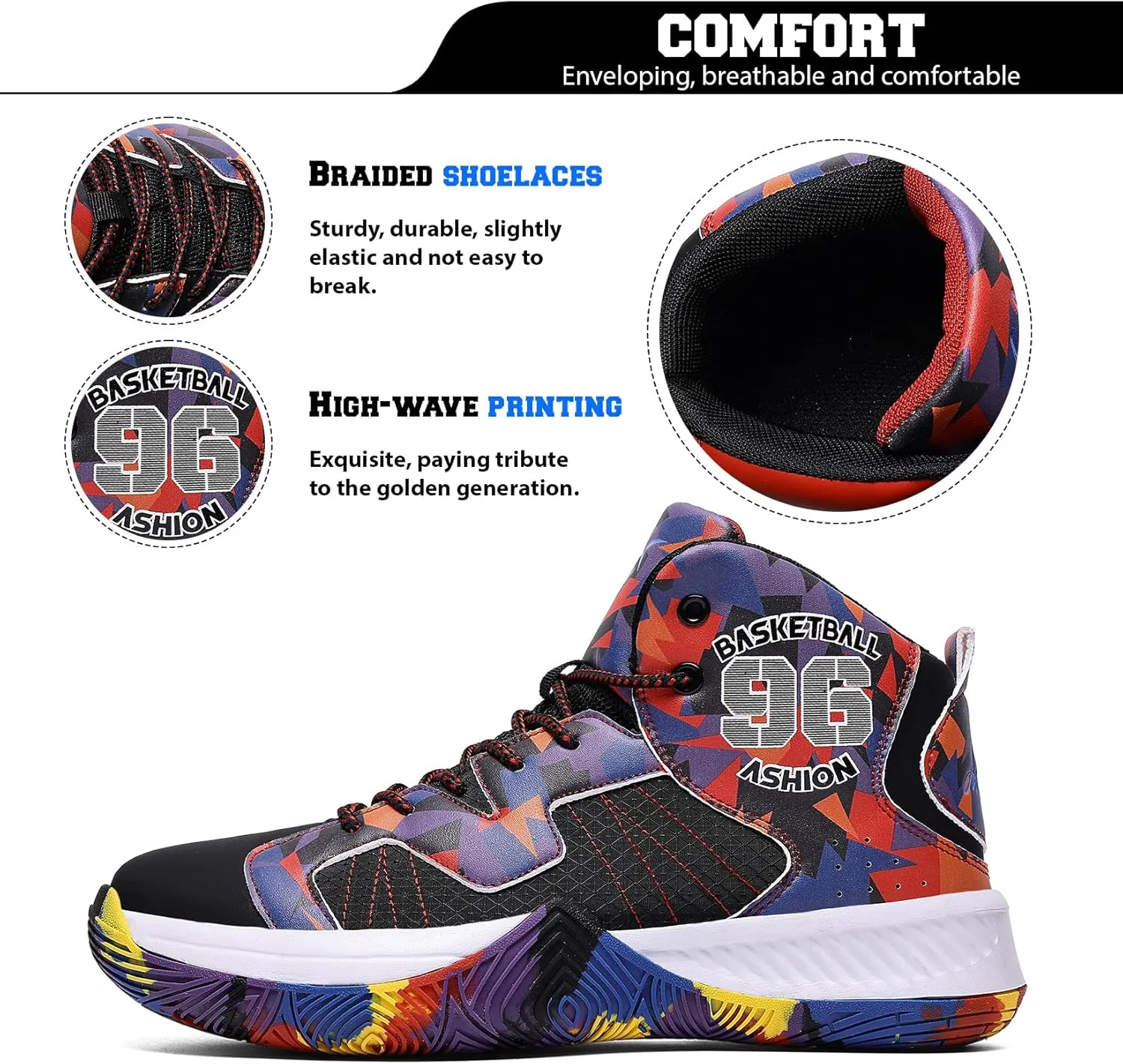 ASHION Mens Basketball Shoes High Top Streetball Lightweight Outdoor Sneakers Cushioning Shoes for Sport Athletic Fitness