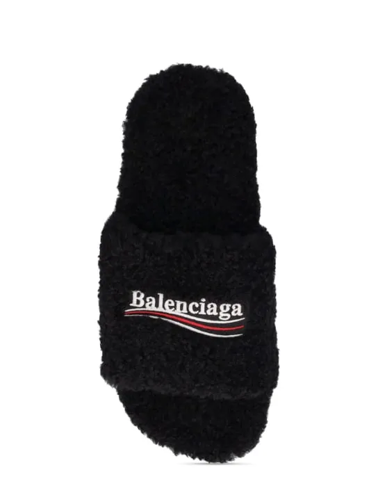 Balenciaga   Political logo furry slide sandals 
