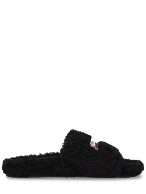 Balenciaga   Political logo furry slide sandals 