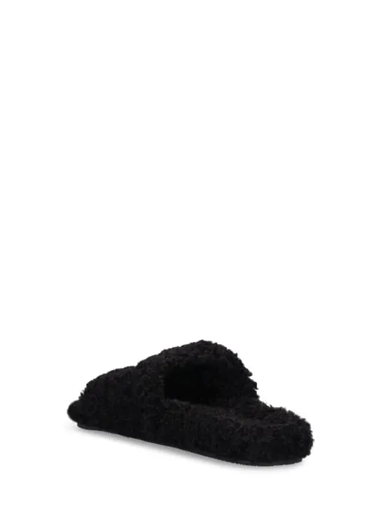 Balenciaga   Political logo furry slide sandals 