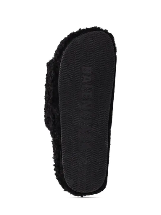 Balenciaga   Political logo furry slide sandals 