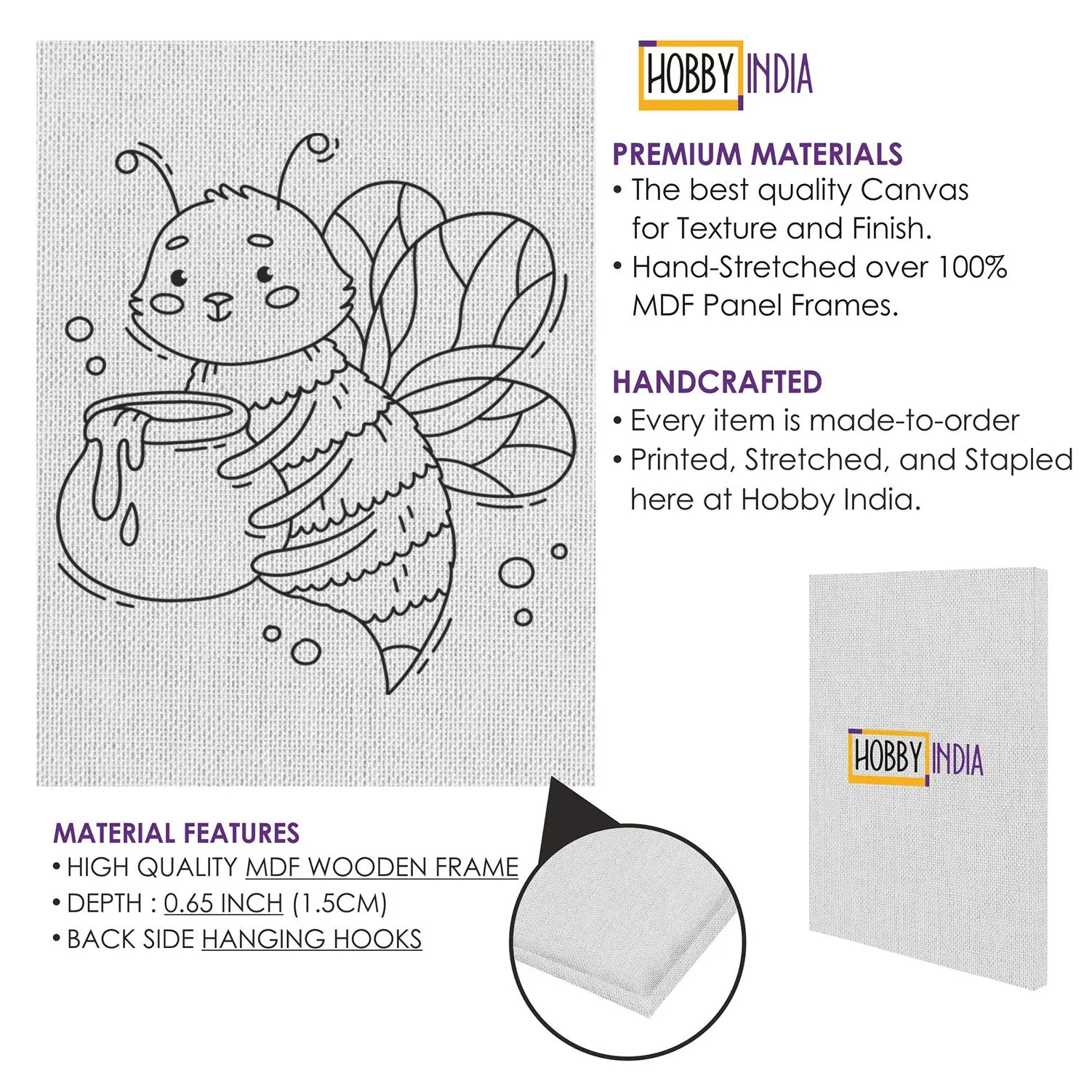Bee with Honey DIY Canvas Base for Painting