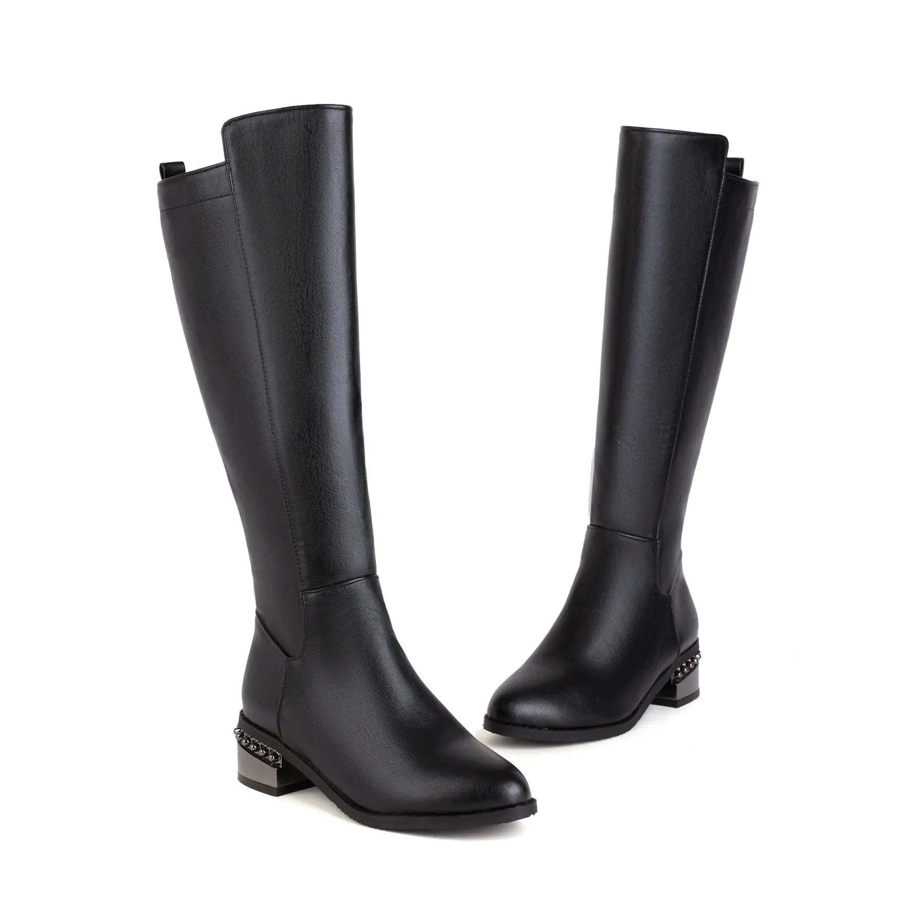 Bigsizeheels Simple solid color round toe over-the-knee boots-Black