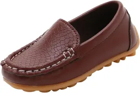 Boys Girls Leather Loafers Slip-On Texture Flat𝘀 Boat Dress Soft Sole 𝗠occasins School Toddler Girls Shoes Size 9