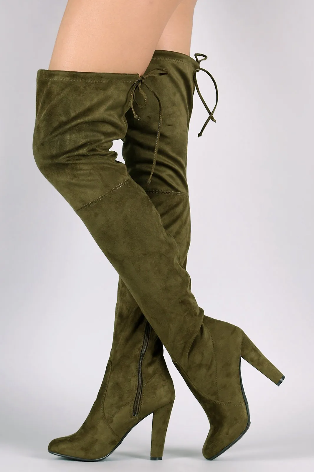 Breckelle Suede Almond Toe Over-The-Knee Chunky Heel Boots