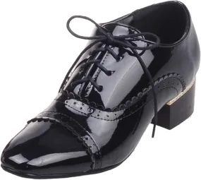 Brogue Women's High Heels Patent Leather Lace Oxford Shoes Comfortable High Heels Women's Party Dress Shoes