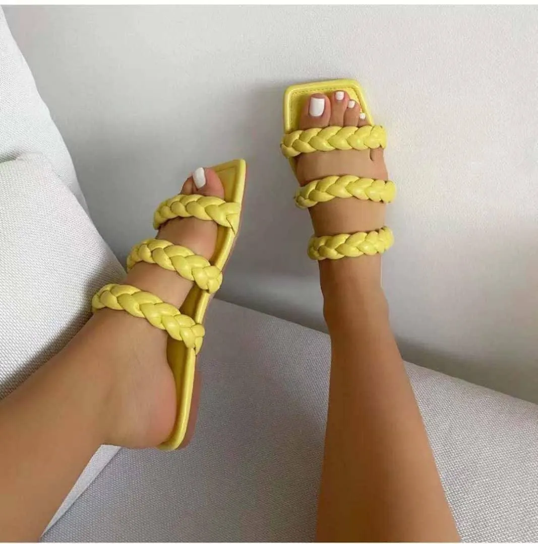 Carv Triple Strap Designed Leather Slipper - Yellow