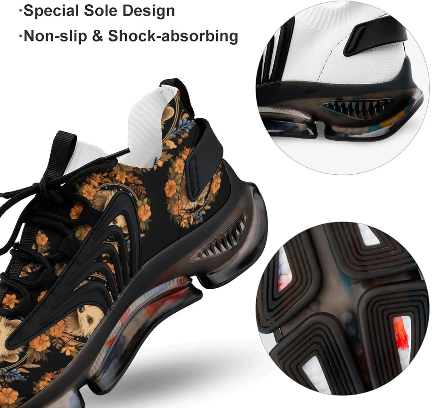 Cute Hedgehog Flower Mens Sneakers Running Shoes Lightweight Athletic Shoes for Jogging Walking Gym