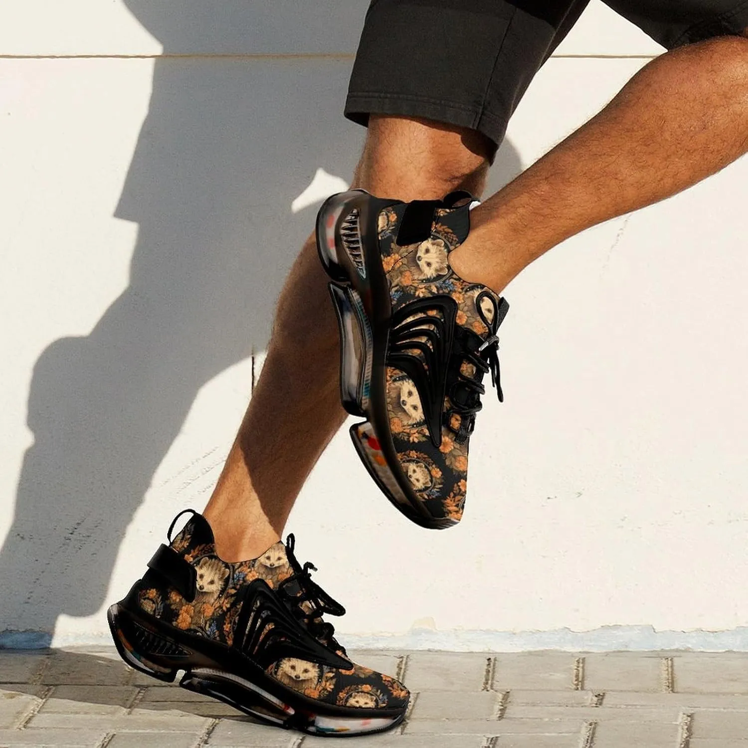 Cute Hedgehog Flower Mens Sneakers Running Shoes Lightweight Athletic Shoes for Jogging Walking Gym
