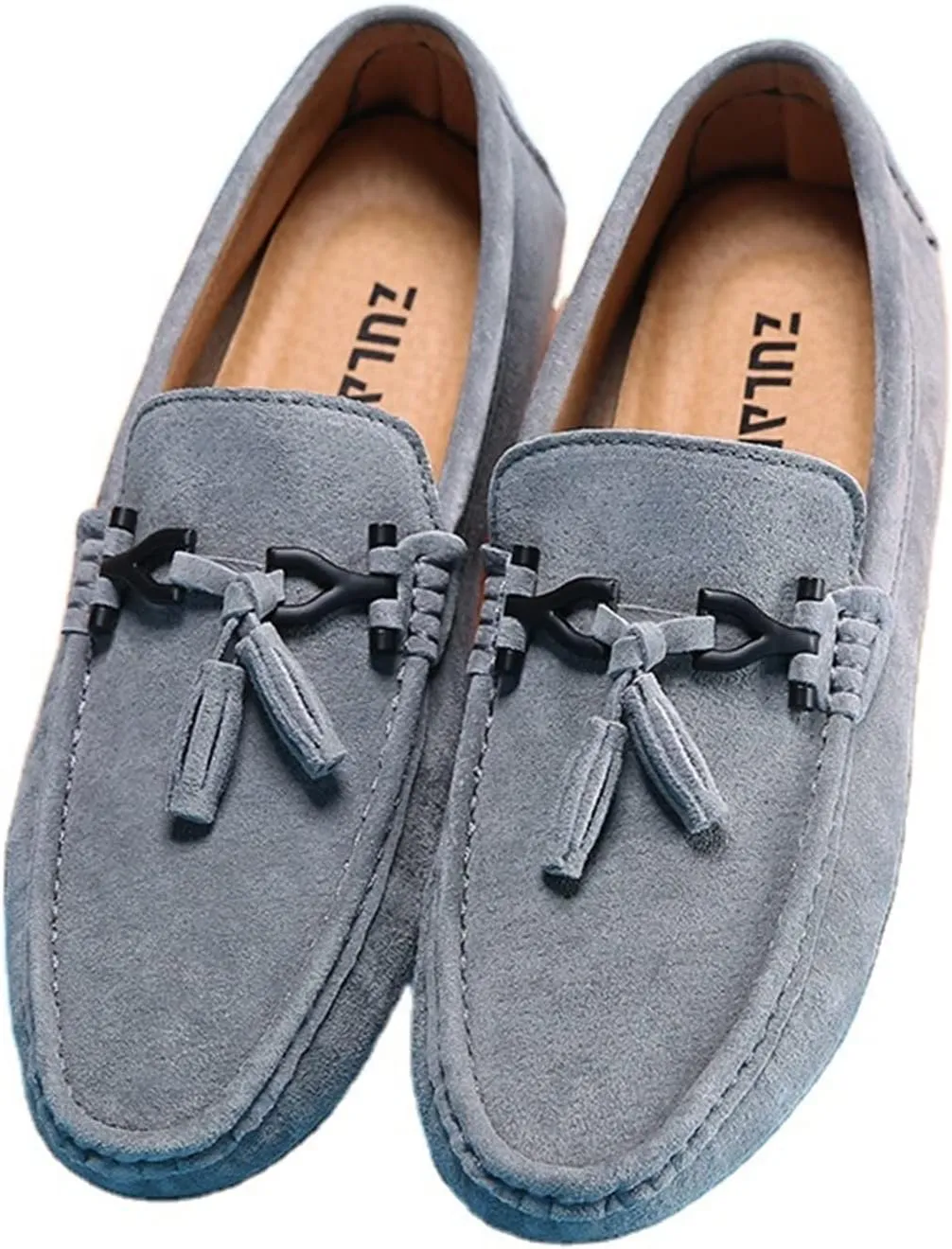 Easy to Put and Remove. Driving Moccasins for Men Tassel Suede Vamp Genuine Leather Stitching Details Round Toe Soft Comfortable Resistant Walking Slip On for All Occasions