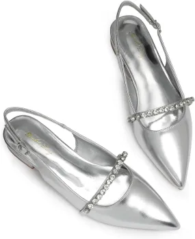 Elisabet Tang Women Slingback Flats with Rhinestone Pointed Toe Flats for Women Dressy Shoes