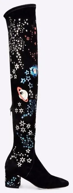 Embroidered Over-the-Knee Boots in Black