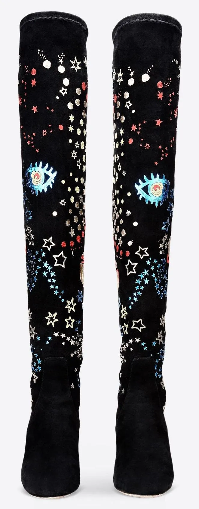 Embroidered Over-the-Knee Boots in Black