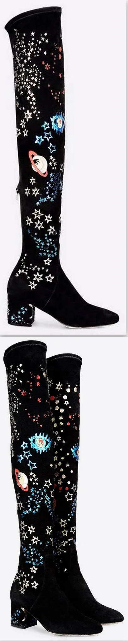 Embroidered Over-the-Knee Boots in Black