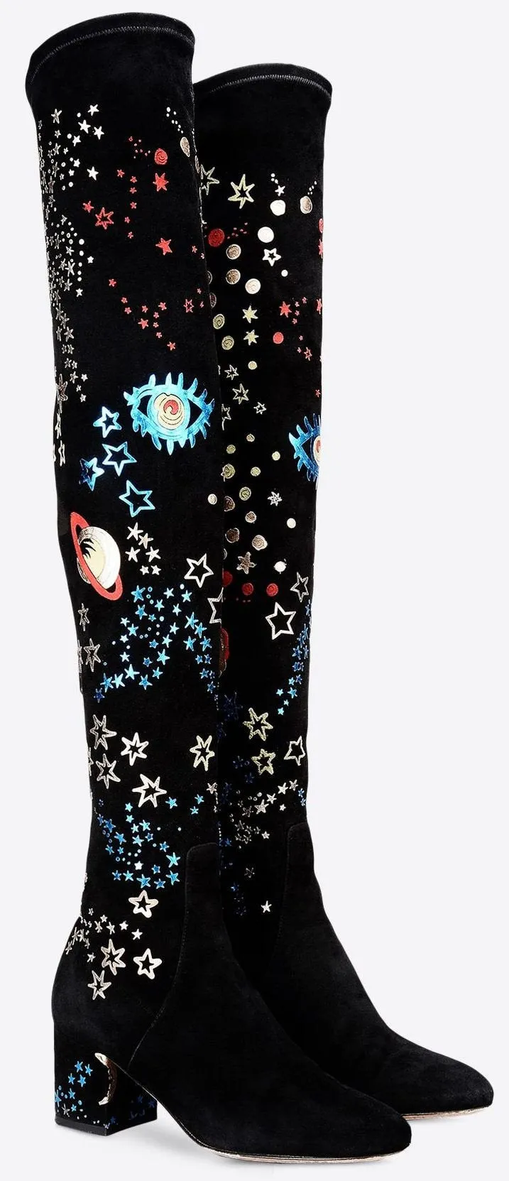 Embroidered Over-the-Knee Boots in Black