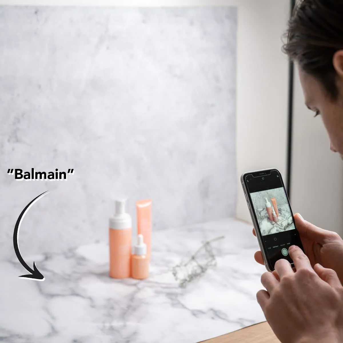 Flat Lay Instagram Backdrop - 'Balmain' White Marble (56cm x 87cm)