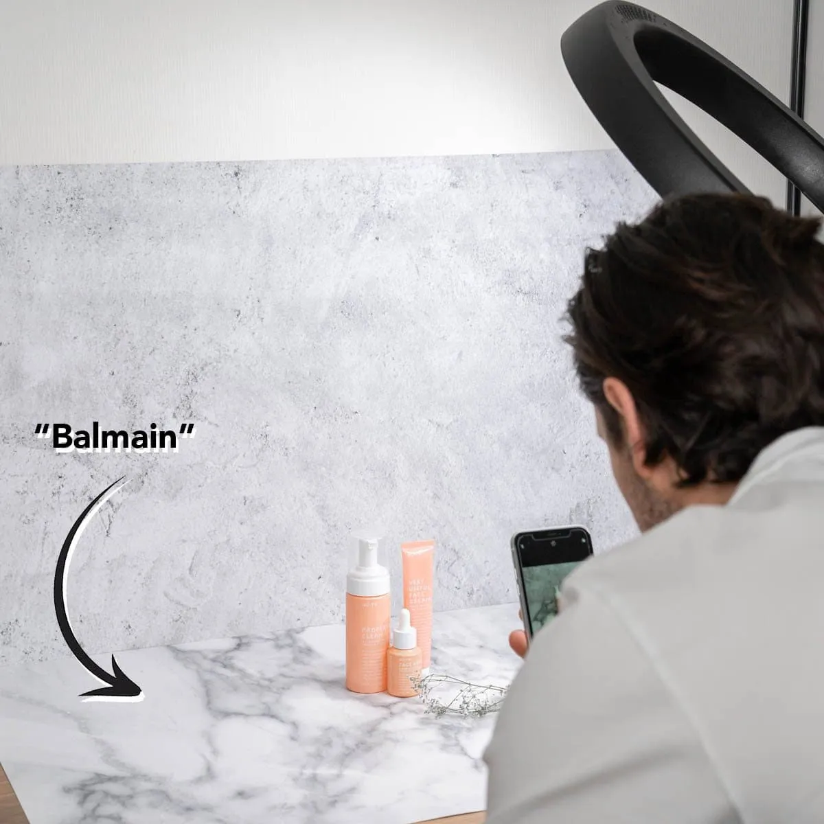 Flat Lay Instagram Backdrop - 'Balmain' White Marble (56cm x 87cm)