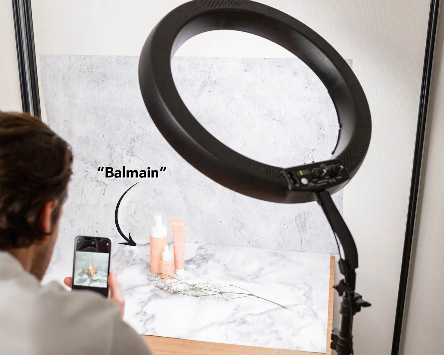 Flat Lay Instagram Backdrop - 'Balmain' White Marble (56cm x 87cm)