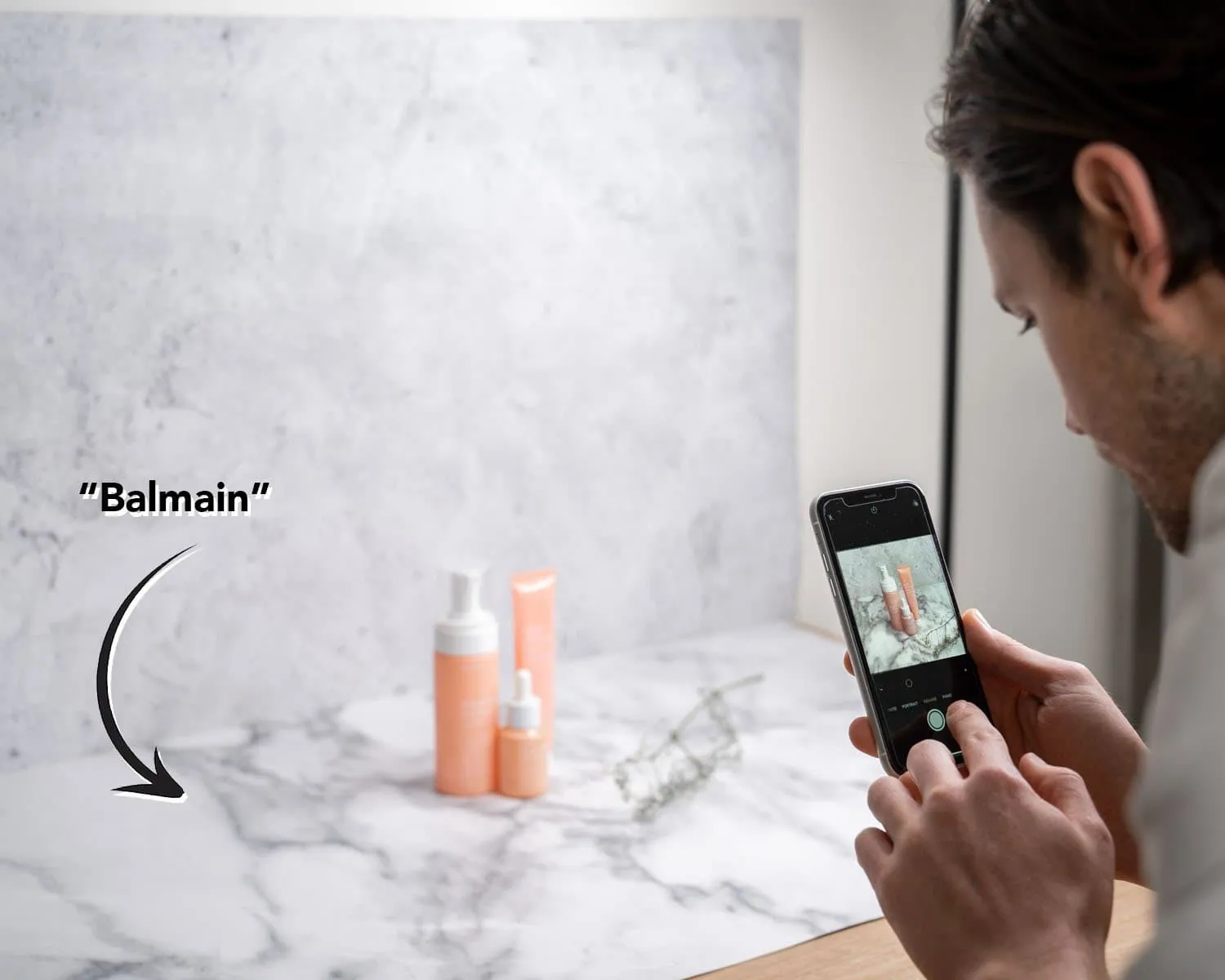 Flat Lay Instagram Backdrop - 'Balmain' White Marble (56cm x 87cm)