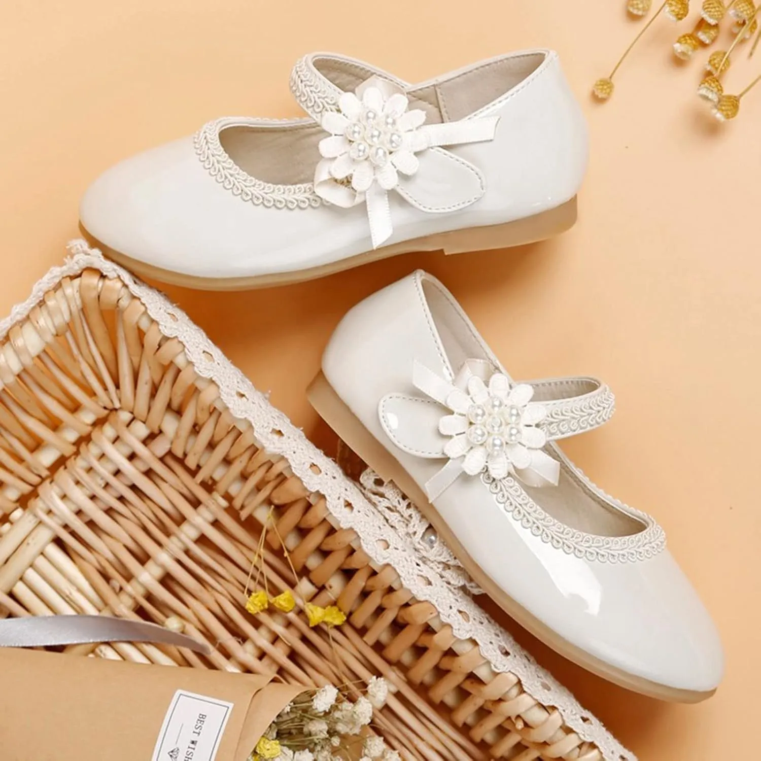 Girls Dress Shoes Toddler Girls Mary Jane with Pearls Low Heels Pumps for Flower Girl Wedding Party