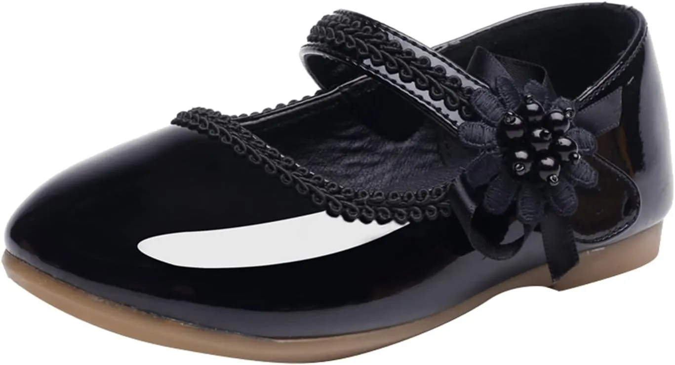 Girls Dress Shoes Toddler Girls Mary Jane with Pearls Low Heels Pumps for Flower Girl Wedding Party