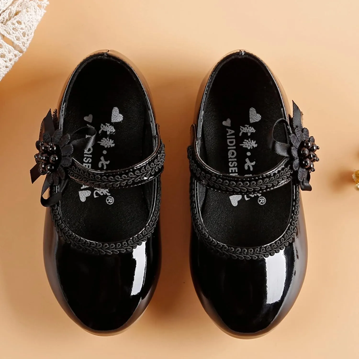 Girls Dress Shoes Toddler Girls Mary Jane with Pearls Low Heels Pumps for Flower Girl Wedding Party