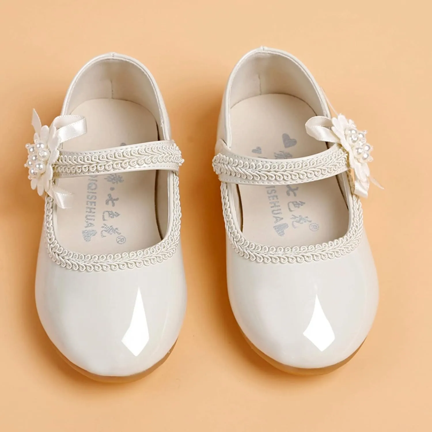 Girls Dress Shoes Toddler Girls Mary Jane with Pearls Low Heels Pumps for Flower Girl Wedding Party