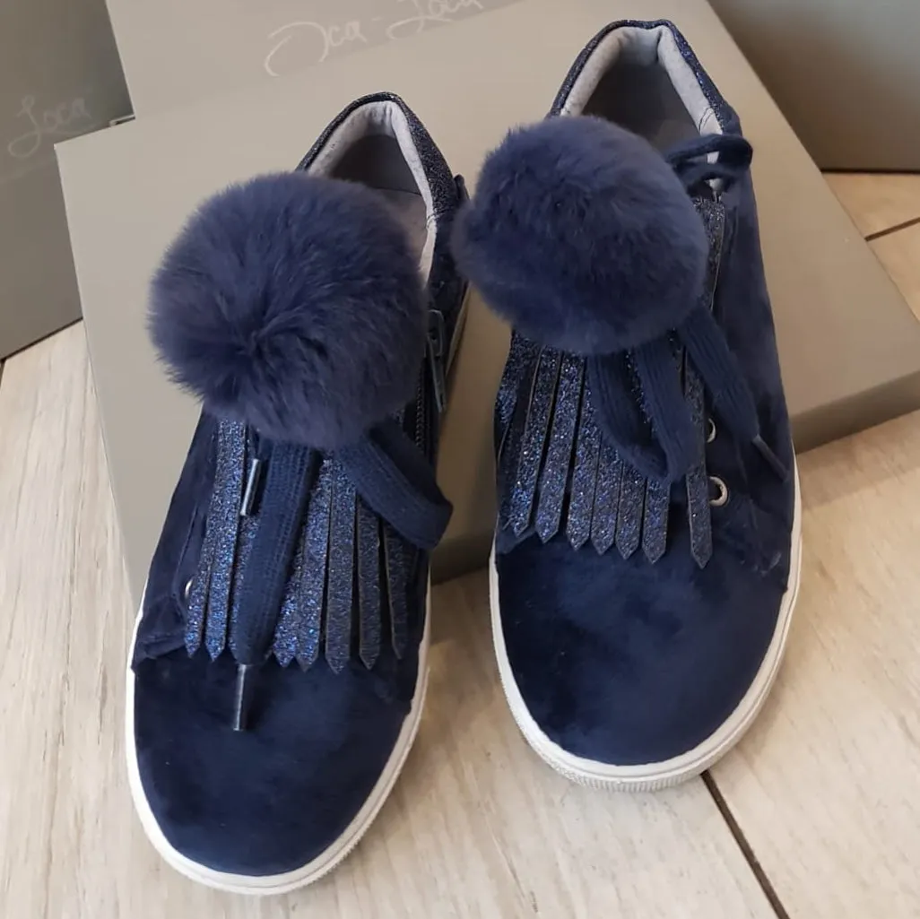 Girls Oca Loca Navy Suede Glitter Tassles Sneakers