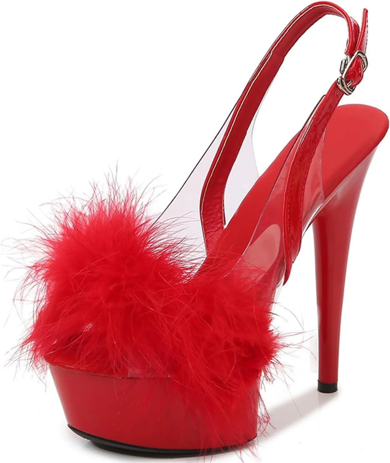 high heels Ankle Strap Fluffy Platform Heels for Women Sexy Sandals High- heeled Shoes Women Stiletto Durable Dress Sandals