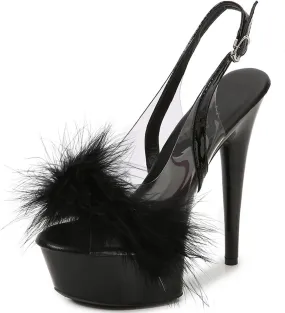 high heels Ankle Strap Fluffy Platform Heels for Women Sexy Sandals High- heeled Shoes Women Stiletto Durable Dress Sandals