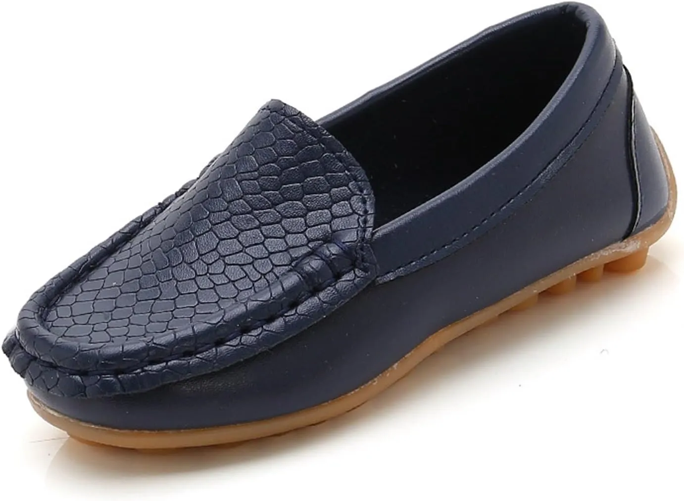 Kids Leather Loafers Slip-On Texture Flats Girls Boys Boat Shoes Toddler Soft Sole Moccasins School Tennis Shoes