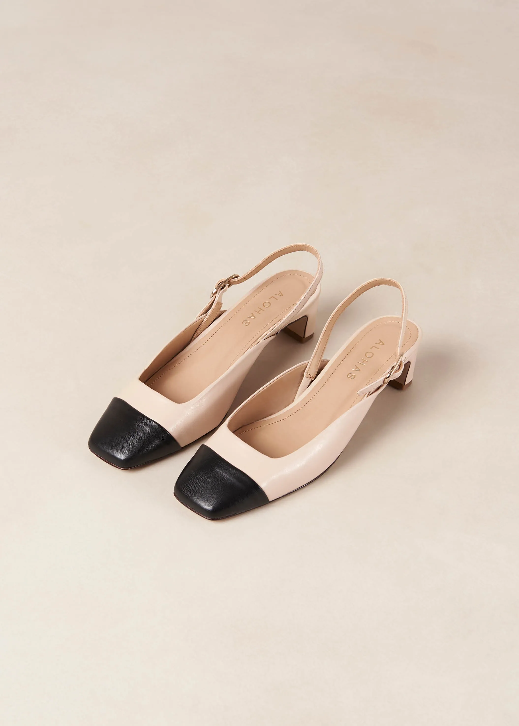Lindy Bicolor Cream Black Leather Pumps
