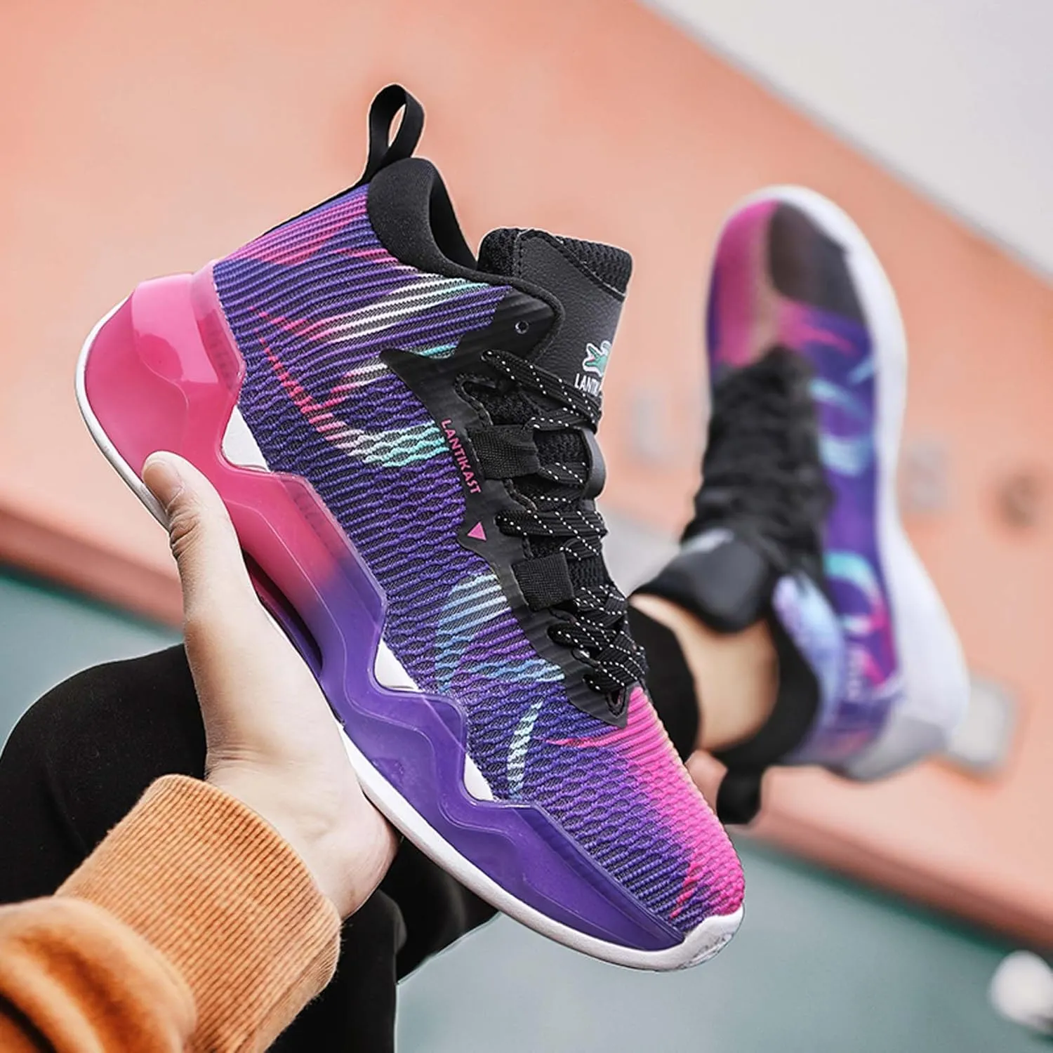 Mens and Womens Comfortable and Non Slip Basketball Sneakers Mid Top Lace Up Casual Walking Shoes Team Training Shoes Lightweight Carrying Flat Dhoes Comfortable and Breathable Running Shoes
