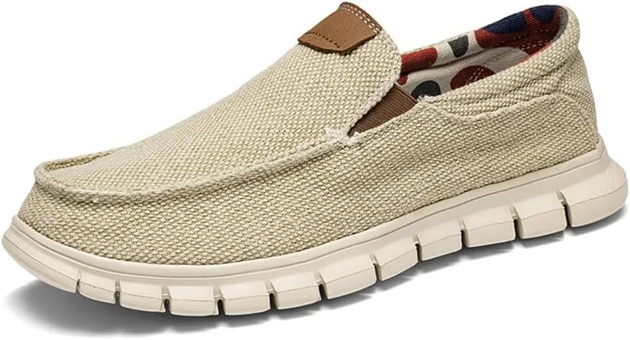 Mens Canvas Loafers Fashion Casual Breathable Lightweight Slip on Shoes Comfortable Walking Outdoor Driving Shoes