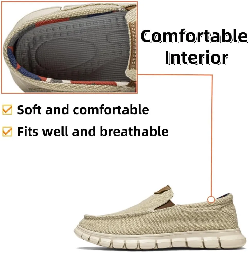 Mens Canvas Loafers Fashion Casual Breathable Lightweight Slip on Shoes Comfortable Walking Outdoor Driving Shoes