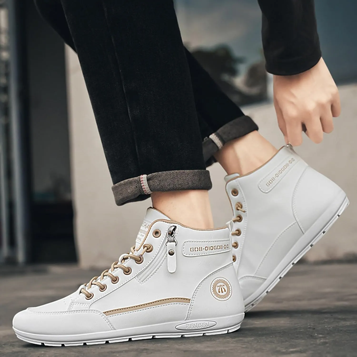 Mens High Top Sneakers Side Zip-up Lace-up Casual Breathable Soft Walking Running Shoes Comfortable Tennis Shoes Flat Bottom Non Slip Summer Spring Mens Shoe