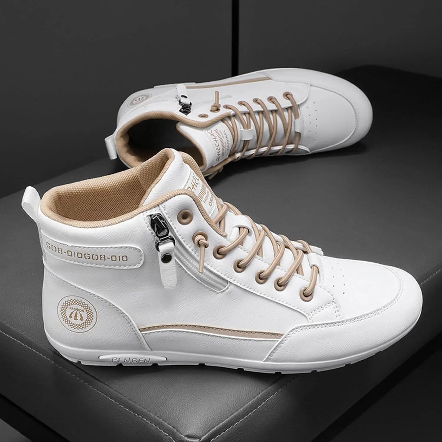 Mens High Top Sneakers Side Zip-up Lace-up Casual Breathable Soft Walking Running Shoes Comfortable Tennis Shoes Flat Bottom Non Slip Summer Spring Mens Shoe