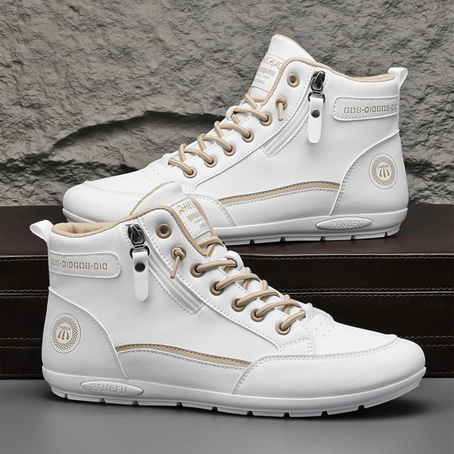 Mens High Top Sneakers Side Zip-up Lace-up Casual Breathable Soft Walking Running Shoes Comfortable Tennis Shoes Flat Bottom Non Slip Summer Spring Mens Shoe